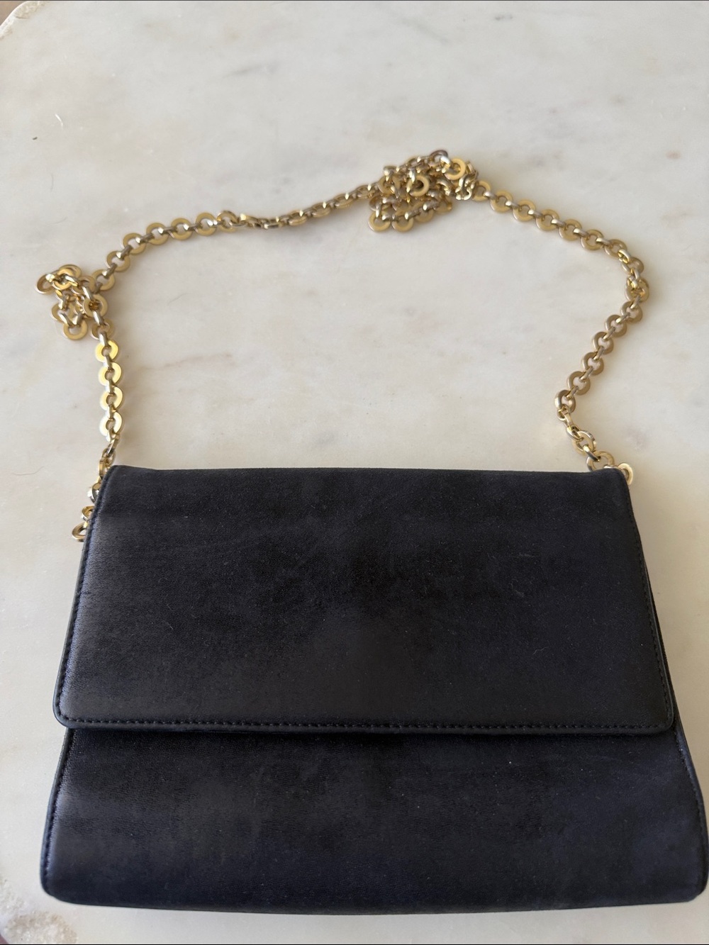 Salvatore Ferragamo Black Leather Shoulder Bag with Gold Chain Strap